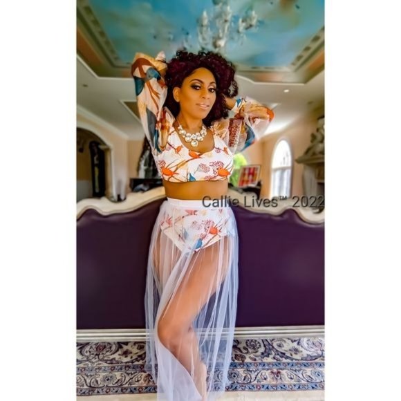 Callie Humminbird: Sheer Puff Chiffon Sleeve Bikini Swimsuit Large - Picture 11 of 15